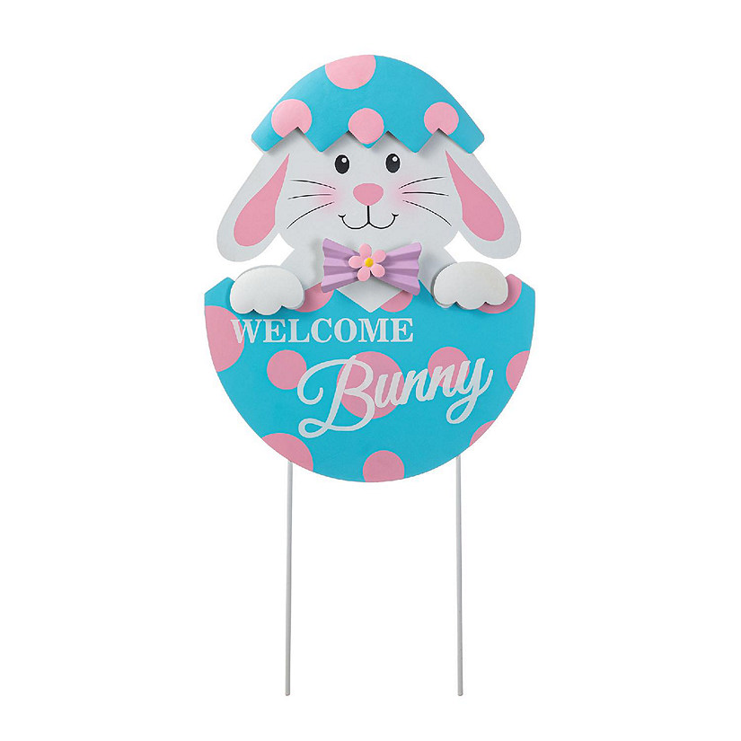 Glitzhome 24"H Easter Metal Bunny Egg Yard Stake (KD) Image