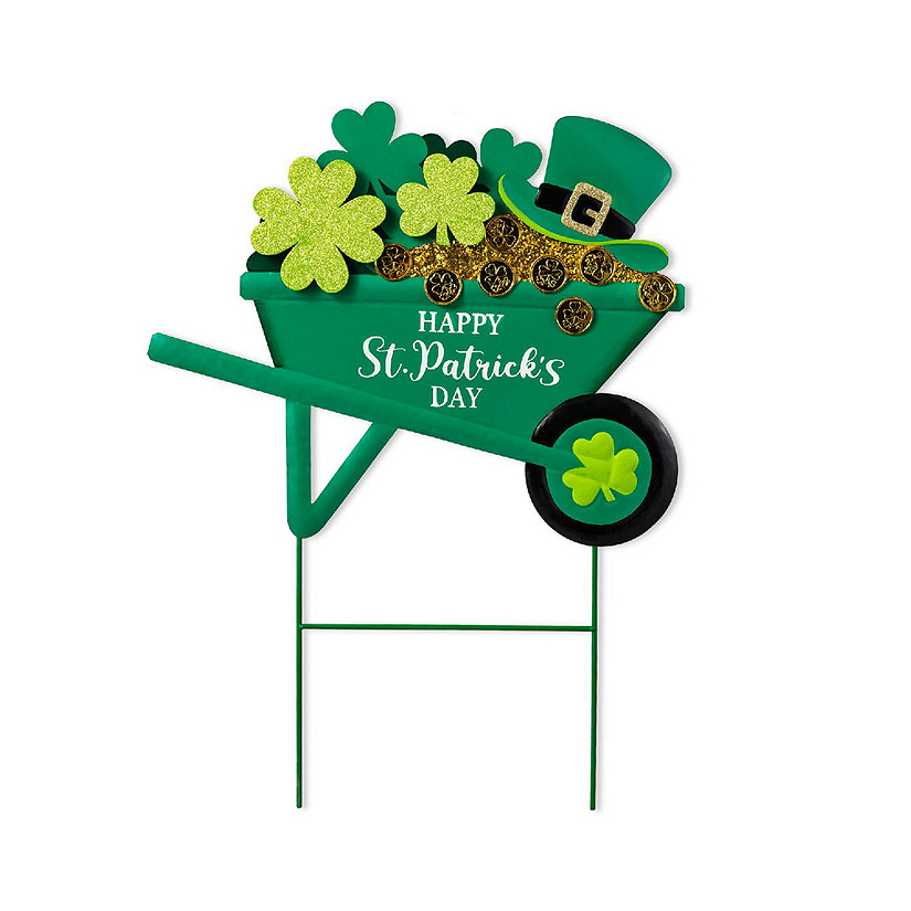 Glitzhome 24"H St. Patrick's Metal Shamrocks Wagon Yard Stake or Wall D&amp;#233;cor (KD, Two Function) Image
