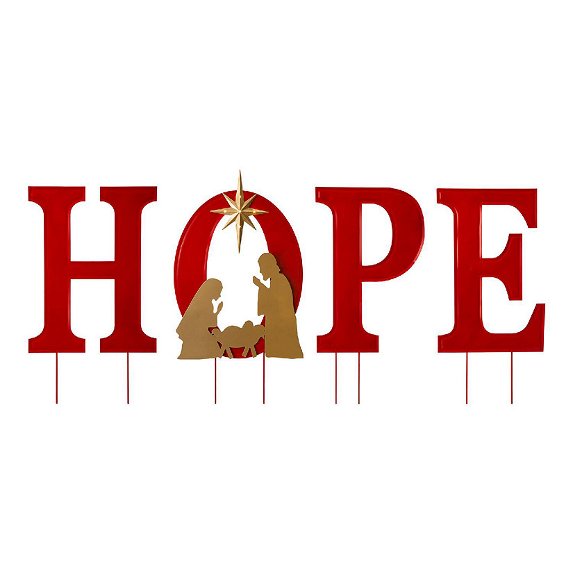 Glitzhome 32"H Lighted Metal HOPE Yard Stake or Standing Decor or Wall D&amp;#233;cor with Timer (KD, Three Function) Image