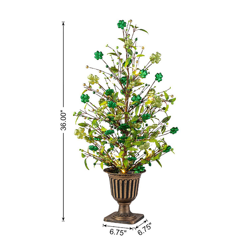 Glitzhome 36"H Lighted St. Patrick's Shamrock Urn Porch Tree&amp;#65292;w/Timer Image
