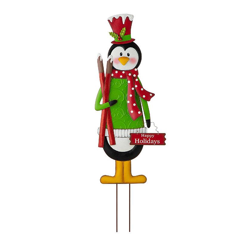 Glitzhome 36"H Metal Penguin Yardstake or Standing D&amp;#233;cor or Wall D&amp;#233;cor (KD, Three Function) Image