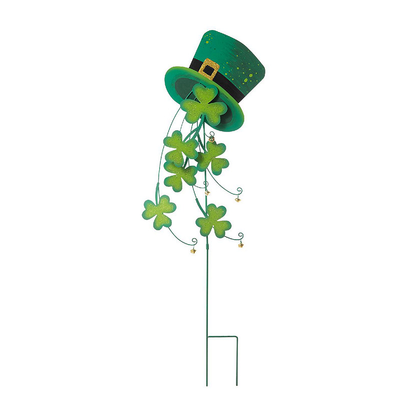 Glitzhome 42"H St. Patrick's Metal Leprechaun Hat Shamrocks Yard stake(KD, Two Function) Image