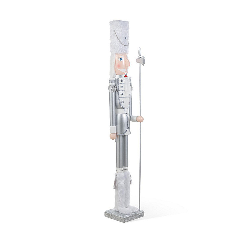 Glitzhome 42"H Wooden Christmas Silver Dressed Soldier Nutcracker Image