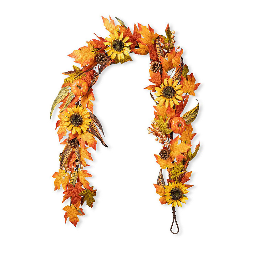 Glitzhome 6ft Fall Maple Leaf and Sunflower Garland Image