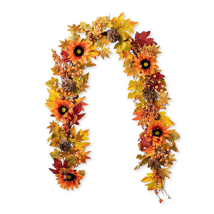 Glitzhome 6ft Fall Sunflower, Maple Leaf and Berry Garland Image