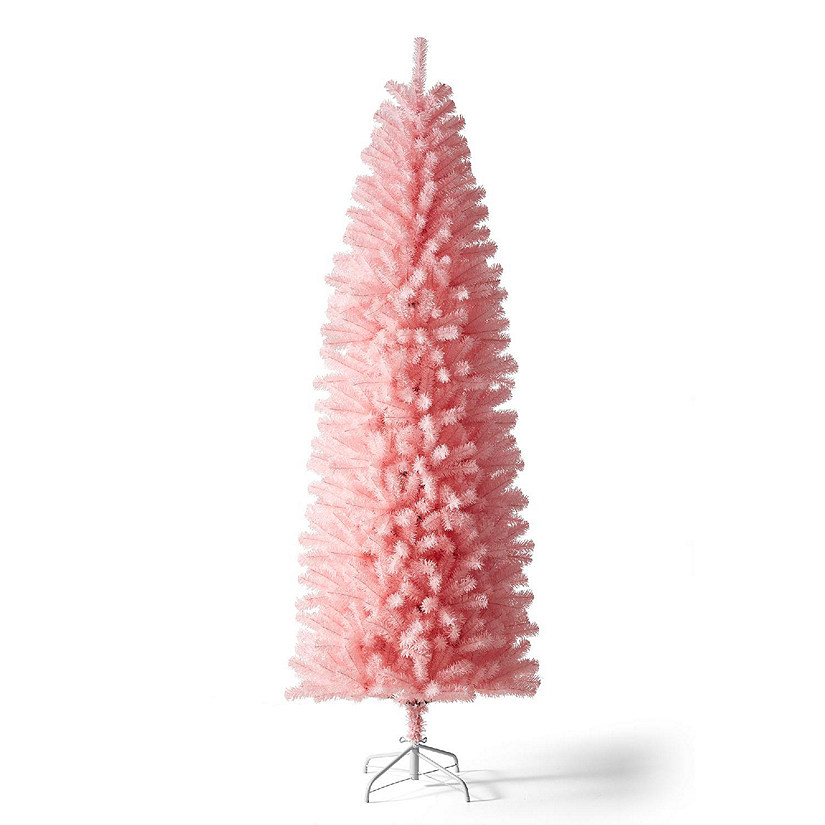 Glitzhome 7.5ft Pink Pencil Tinsel Artificial Christmas Tree Image
