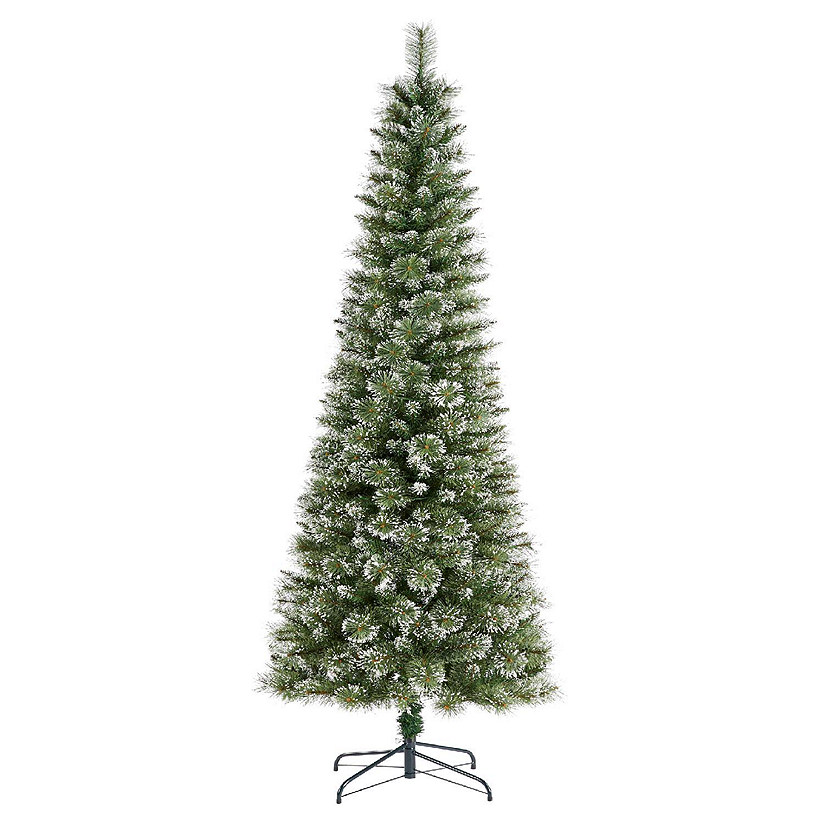 Glitzhome 7.5ft Pre-Lit Frosted Cashmere Pencil Pine Artificial Christmas Tree with 250 Warm White/Multi-color C3 Clear LED Lights, 9 Function w/Remote Control Image