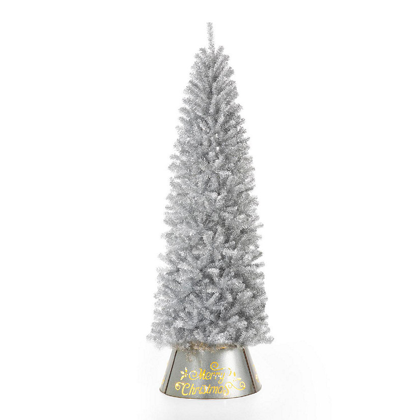 Glitzhome 7.5ft Silver Pencil Tinsel Artificial  Christmas Tree Image