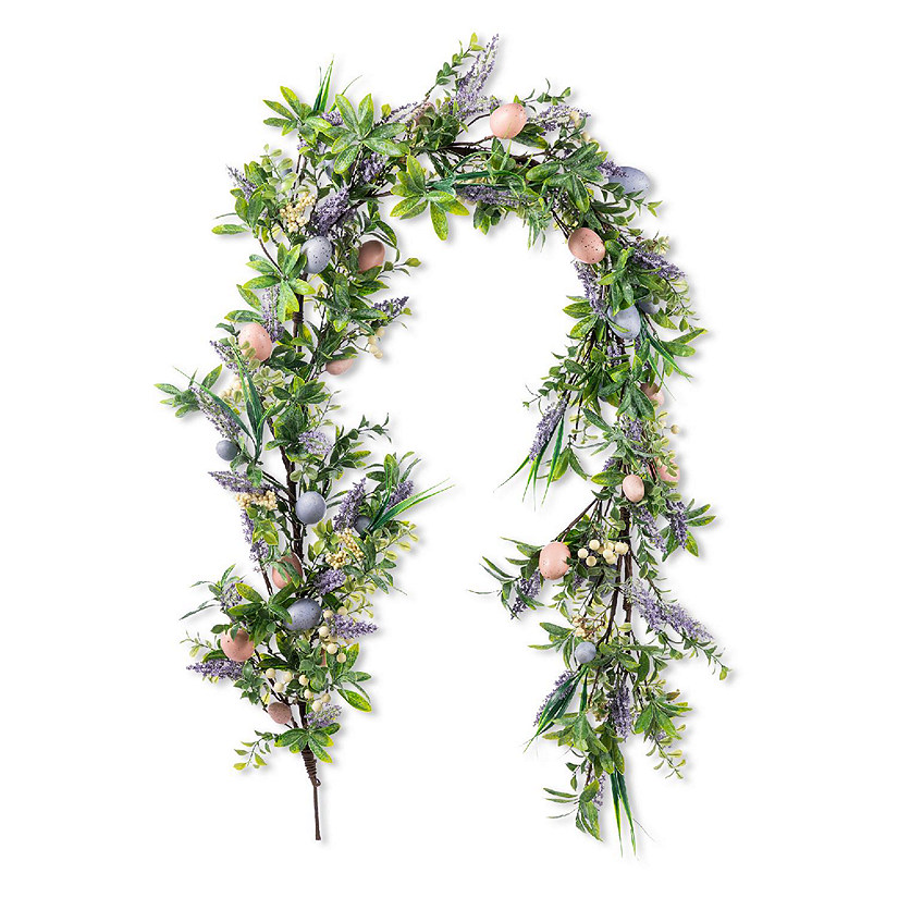 Glitzhome 72"L Easter Egg &amp; Lavender Garland Image
