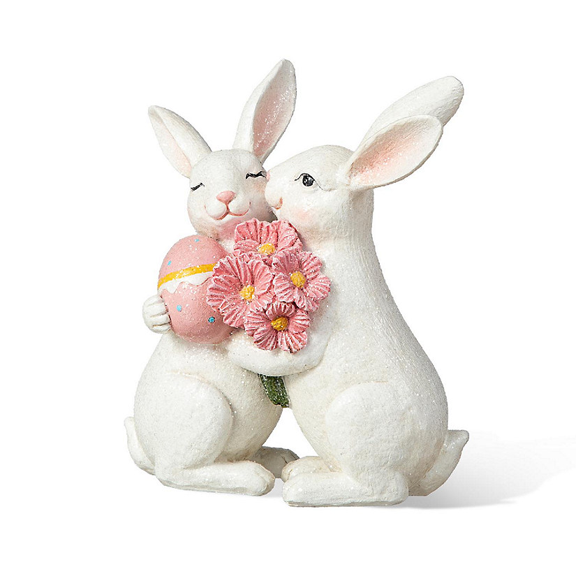 Glitzhome 7"H Easter Loving  Bunny Resin Table Decor Image