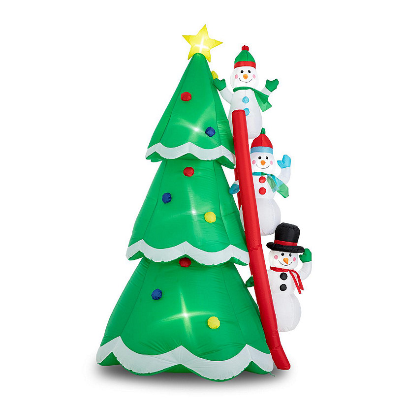 Glitzhome 8FT Lighted Inflatable Xmas Snowman Climbing Up Tree D&amp;#233;cor Image