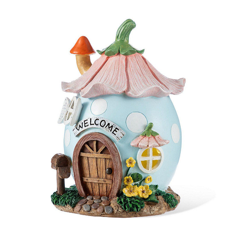 Glitzhome 8"H Lighted Easter Resin Egg Shaped House Table Decor Image