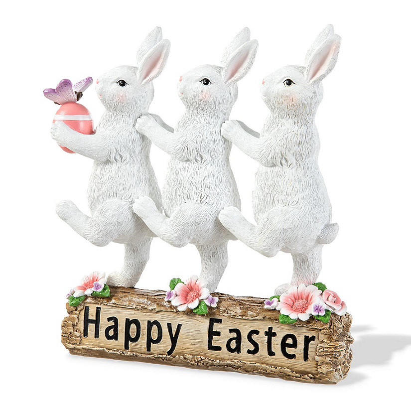 Glitzhome 9.25"H Easter Resin Triple Bunny Table Decor Image