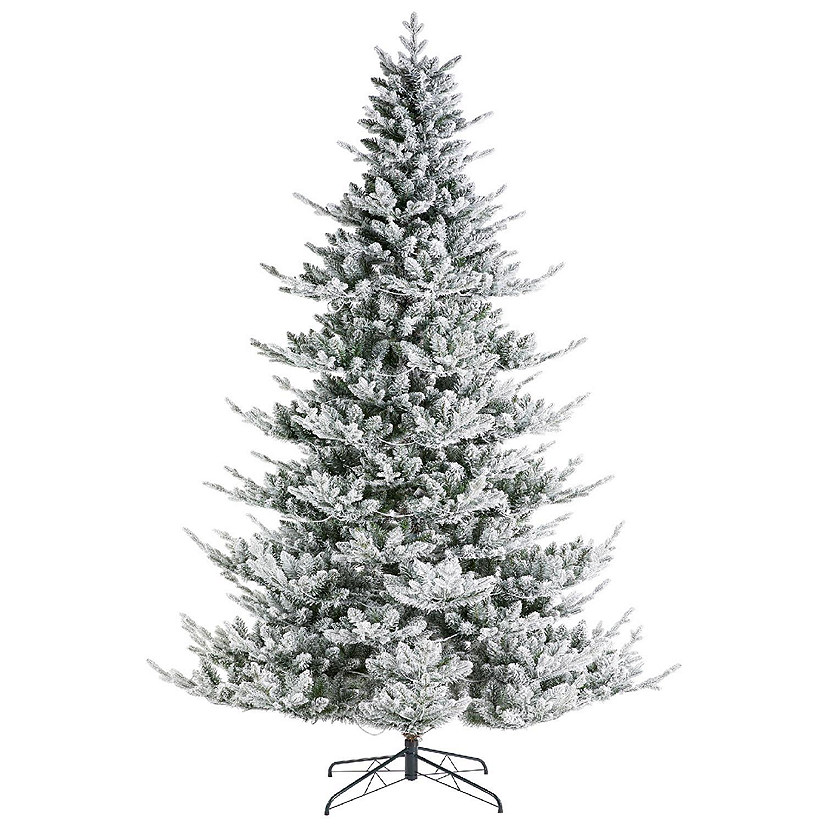 Glitzhome 9ft Pre-Lit Flocked Upward Slim Fir Artificial Christmas Tree with 600 Warm white Lights,3 Function, w/Remote Control, Simple Setup Image