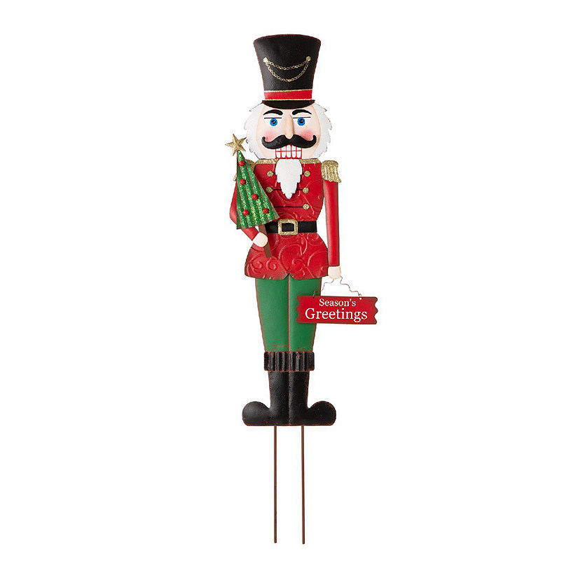 Glitzhome Set of 2 36"H Metal Nutcracker Yardstake or Standing D&amp;#233;cor or Wall D&amp;#233;cor (KD, Three Function) Image