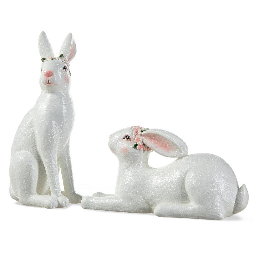 Glitzhome Set of Two 9.75"H Easter Resin Bunny Table Decor Image