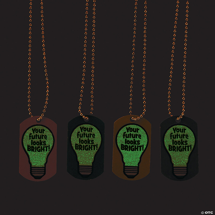 Glow-in-the-Dark Your Future Looks Bright Dog Tag Necklaces - 12 Pc. Image