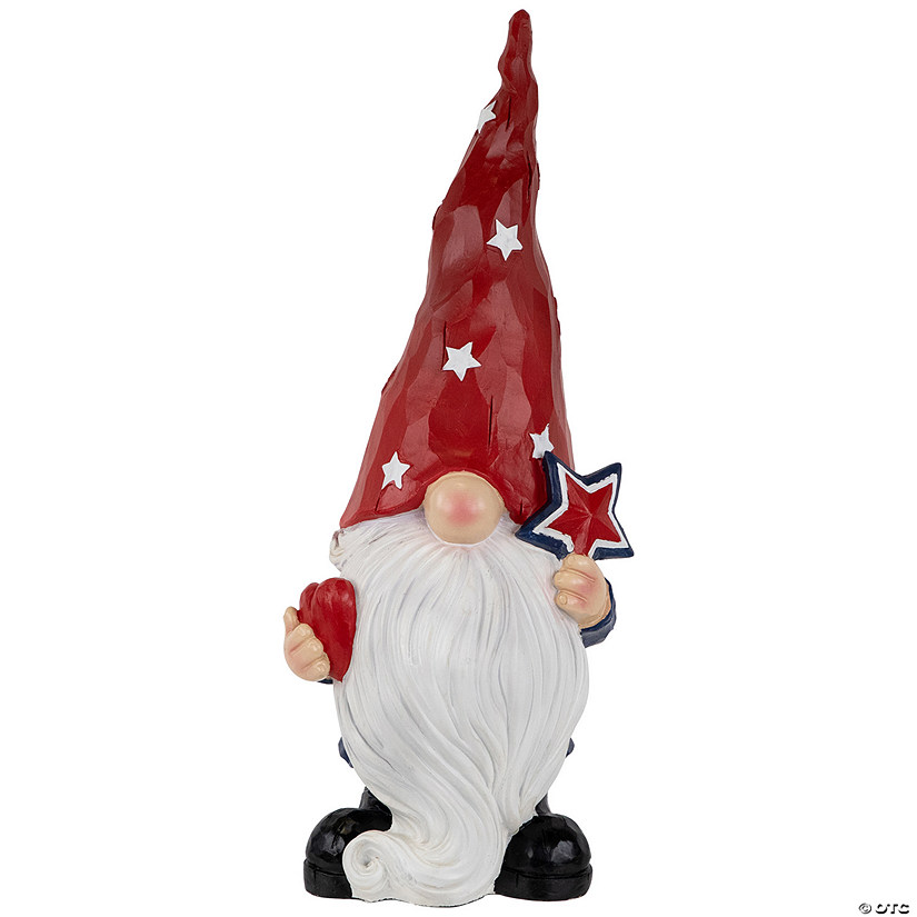 Gnome Holding Star Patriotic Outdoor Garden Statue - 16.5" Image