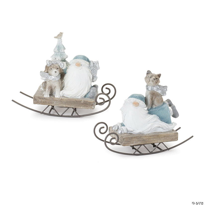 Gnome On Sled (Set Of 2) 5"H Resin Image