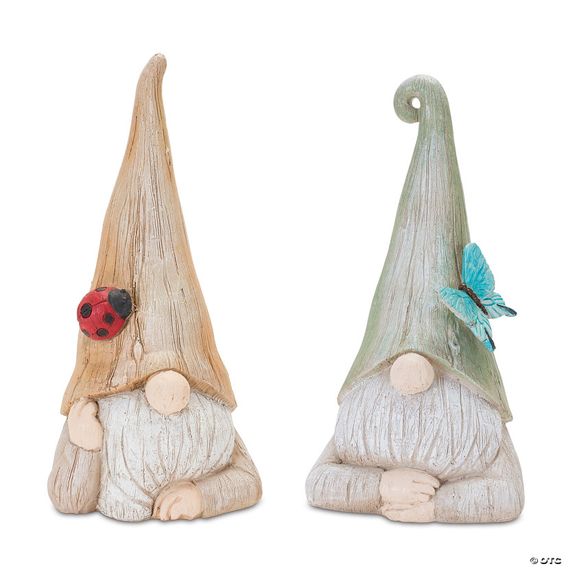 Gnome Statue With Wood Grain Design (Set Of 2) 10"H Resin Image
