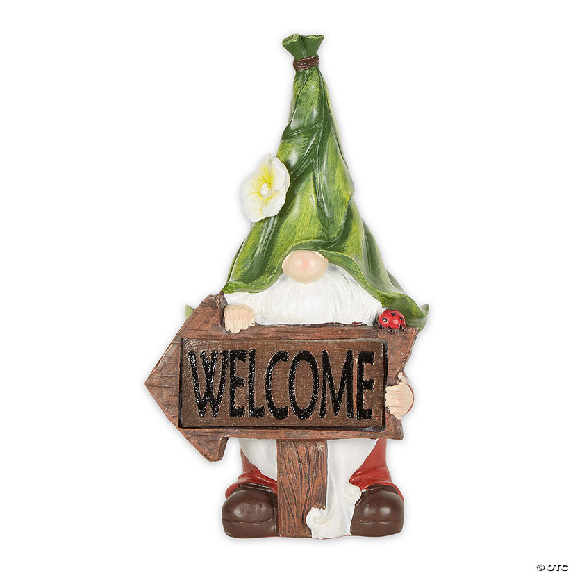 Gnome With Glowing Welcome Sign Solar Statue Image