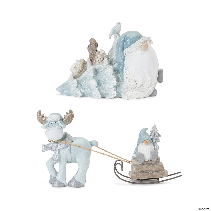 Gnome With Tree And Reindeer (Set Of 2) 4.75"H, 5"H Resin Image