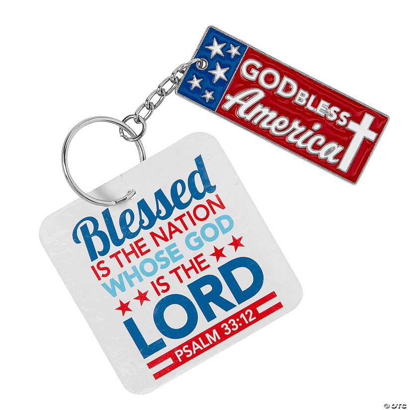 God Bless America Keychains with Psalm 33:12 Card - 12 Pc. Image