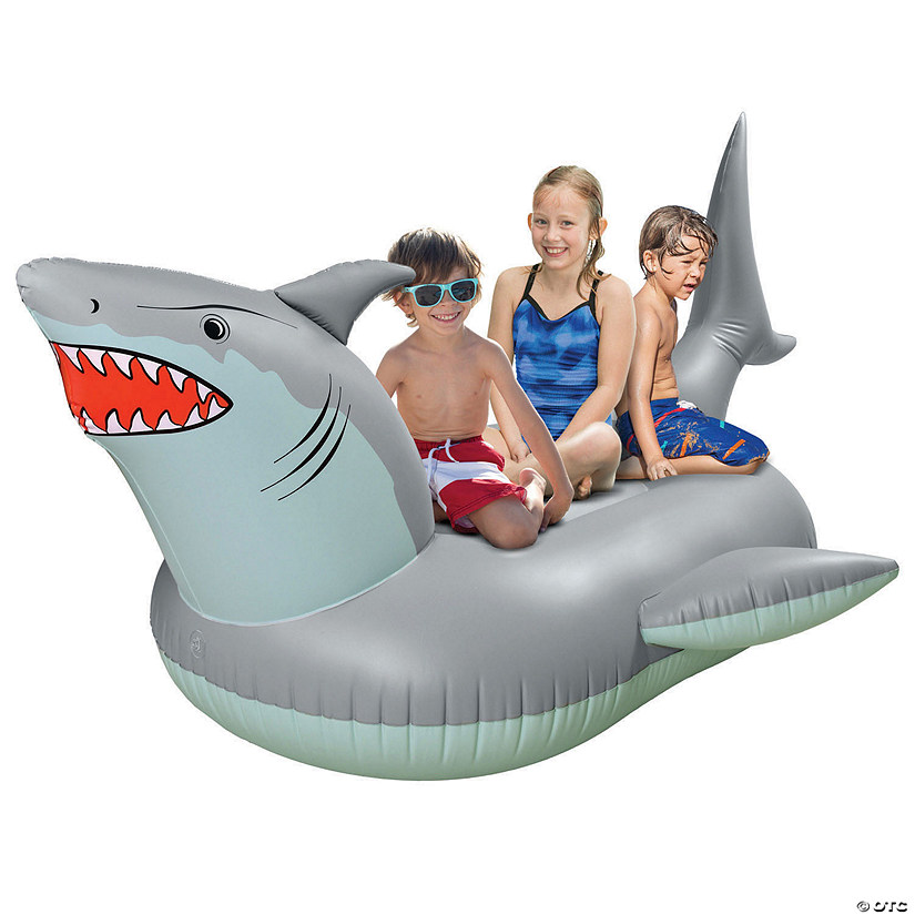 GoFloats Giant Inflatable Shark Pool Float With Shark Drink Float Image