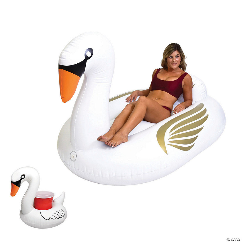 GoFloats Giant Inflatable Swan Pool Float And Drink Float Image