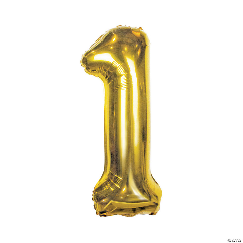 Gold 1 Shaped Number 34" Mylar Balloon Image
