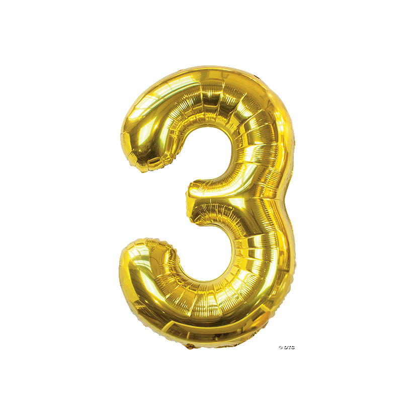 Gold 3 Shaped Number 34" Mylar Balloon Image