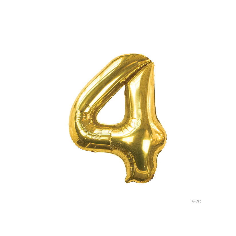 Gold 4 Shaped Number 34" Mylar Balloon Image