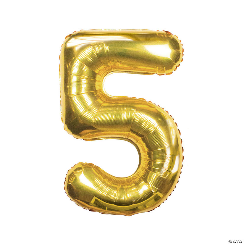 Gold 5 Shaped Number 34" Mylar Balloon Image