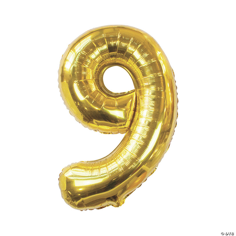 Gold 9 Shaped Number 34" Mylar Balloon Image