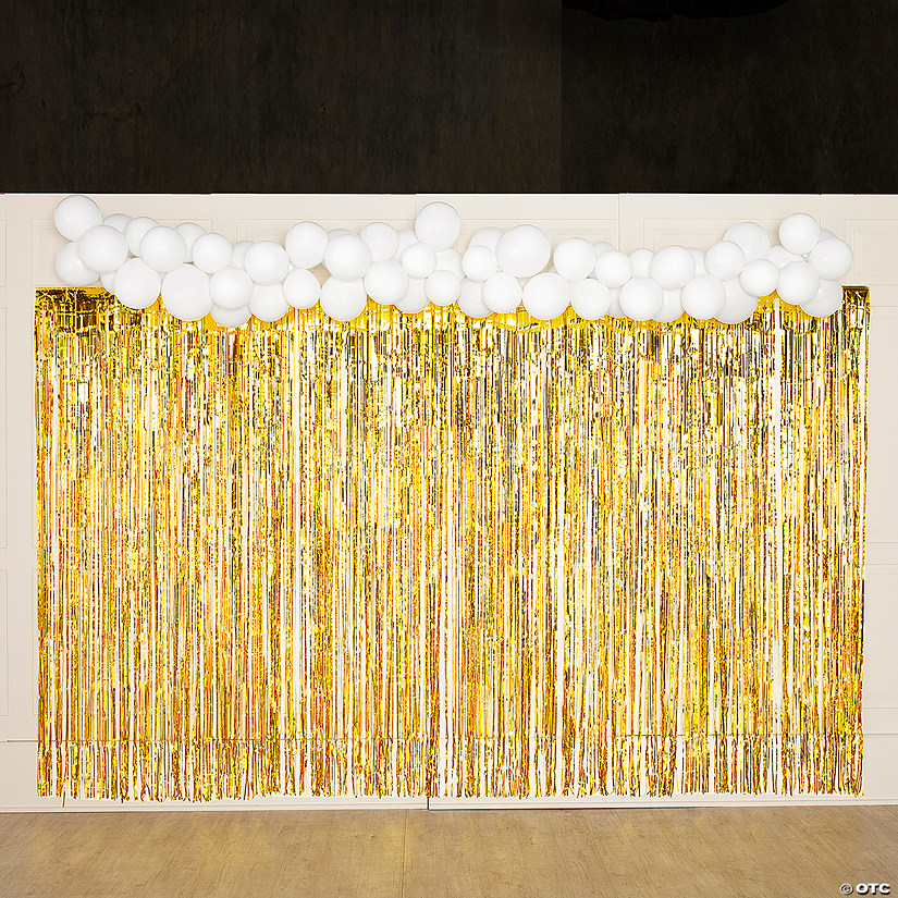Gold & White Backdrop & Balloons Decorating Kit - 50 Pc. Image