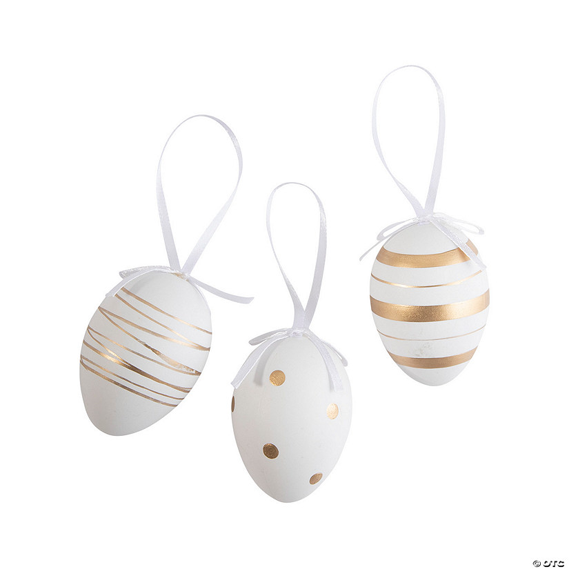 Gold &amp; White Patterned Plastic Easter Ornaments - 12 Pc. Image