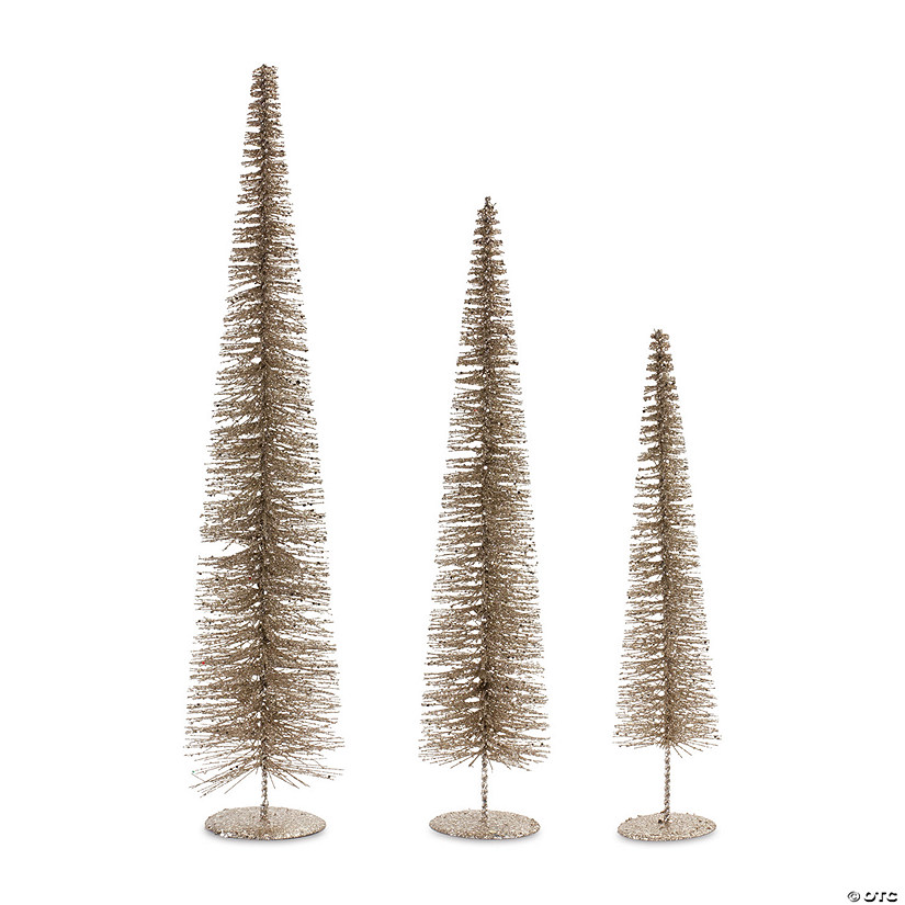 Gold Bottle Brush Pine Tree (Set Of 6) 15.75"H, 19.75"H, 24"H Plastic Image