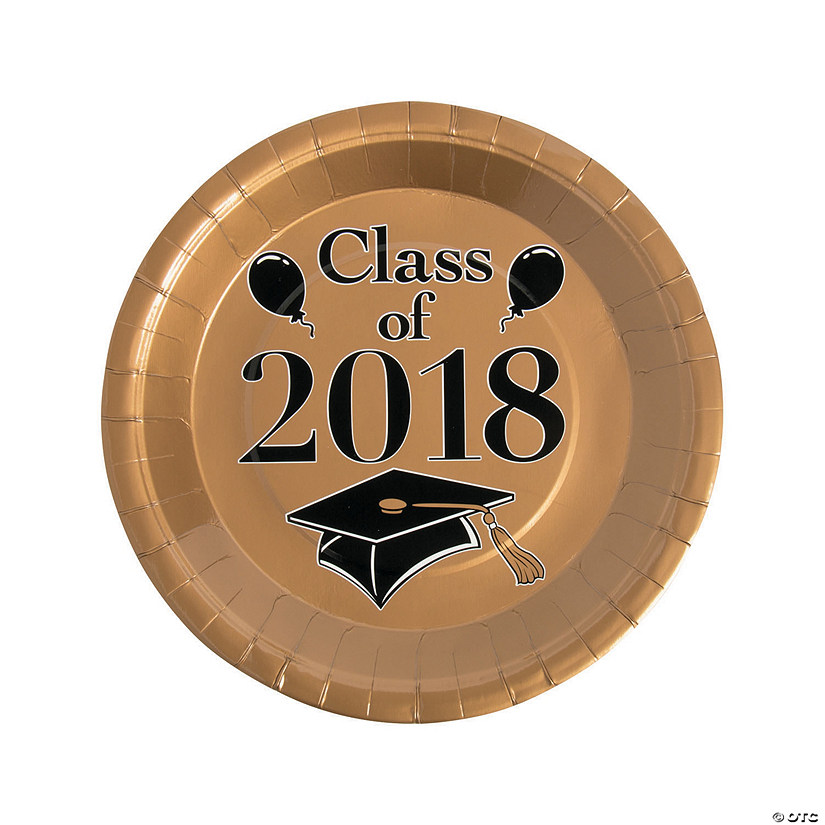 Gold Class of 2018 Grad Party Paper Dinner Plates - 25 Ct. Image