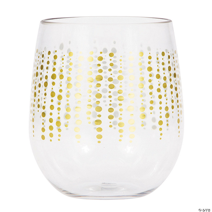 Gold Dot Stemless Plastic Wine Glass Image