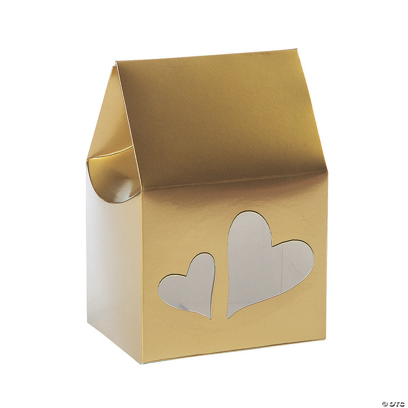 Gold Favor Boxes with Heart Cutouts - 12 Pc. Image