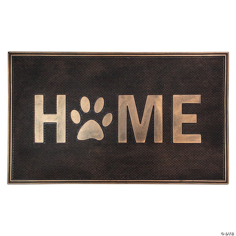 Gold Finish "Home" with Paw Print Rubber Doormat 18" x 30" Image