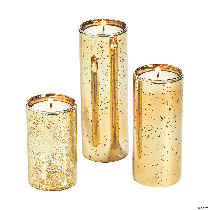 Gold-Flecked Mercury Cylinder Candle Holders - 3 Pc. Image