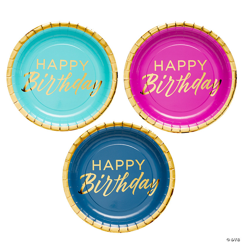 Gold Foil Happy Birthday Dinner Plates - 8 Pc. Image