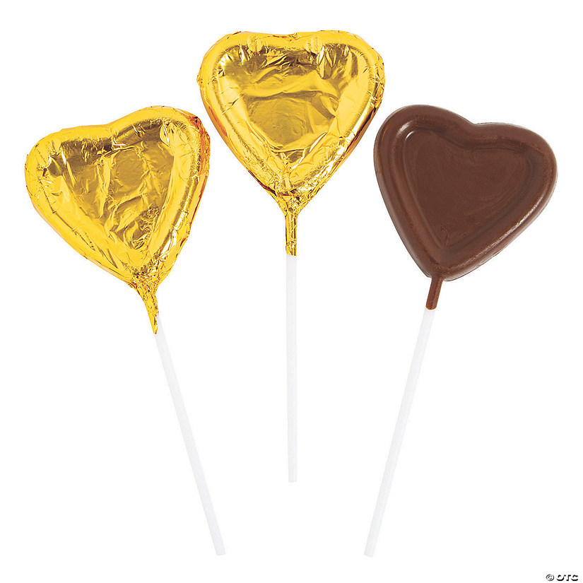 Gold Foil-Wrapped Chocolate Heart Lollipops Image