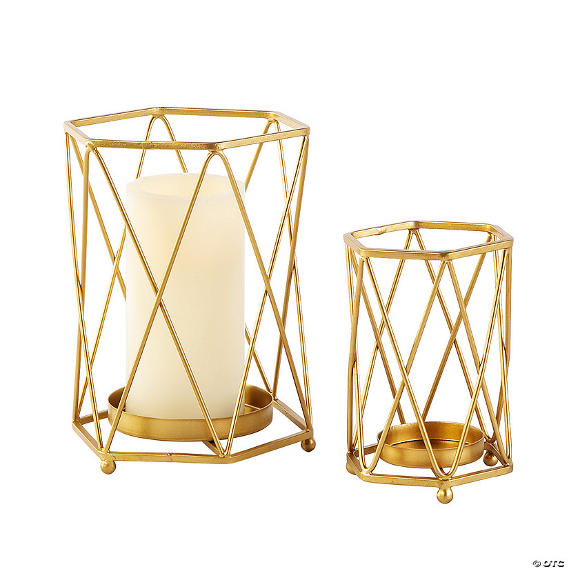 Gold Geometric Wire Pillar Candle Holders 2 Pc. Oriental Trading