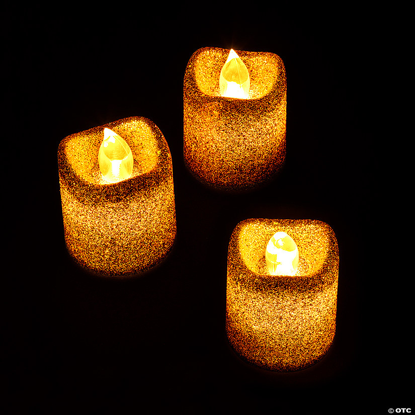 Gold Glitter LED Tealight Candles - 12 Pc. Image