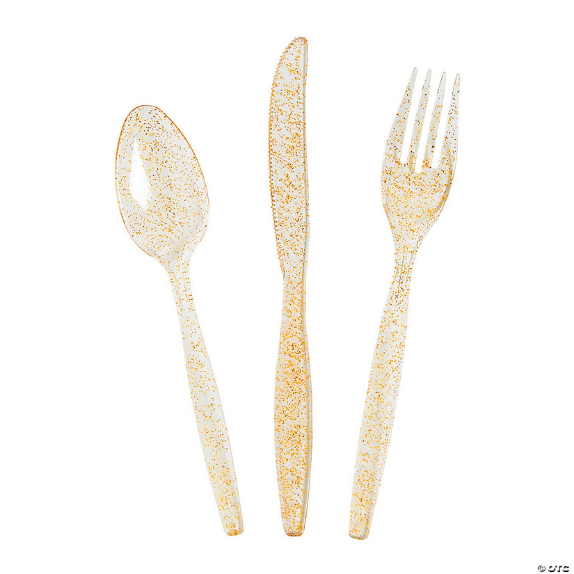 Gold Glitter Plastic Cutlery Sets - 48 Ct. Image