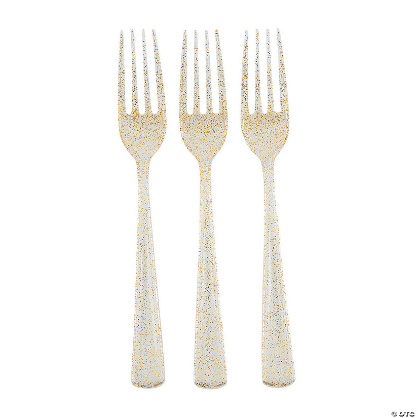 Gold Glitter Premium Plastic Forks Oriental Trading
