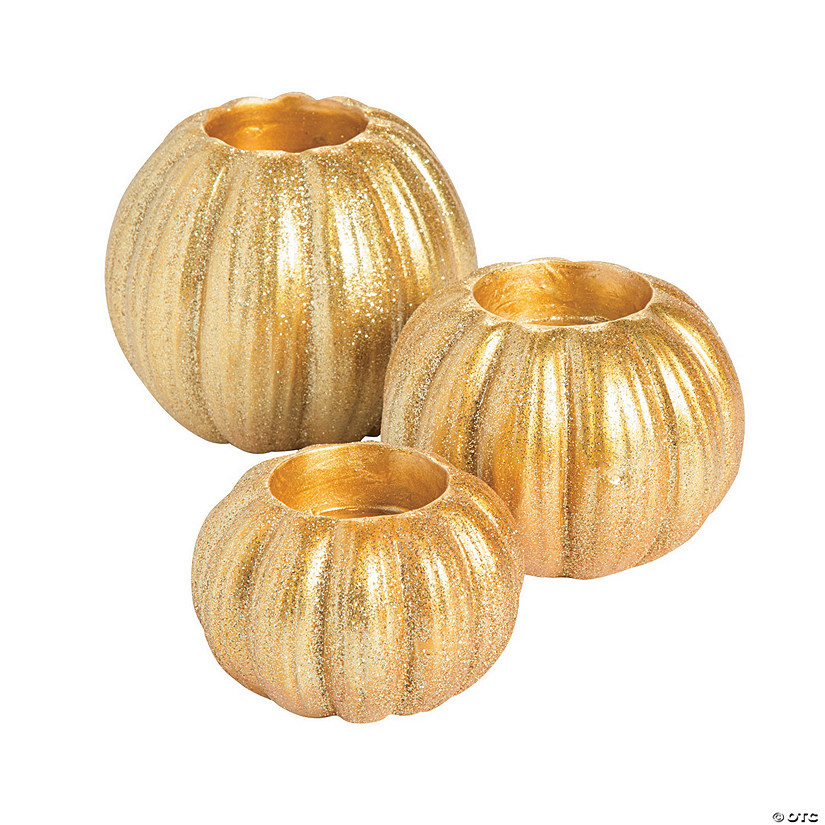 Gold Glitter Pumpkin Votive Candle Holders