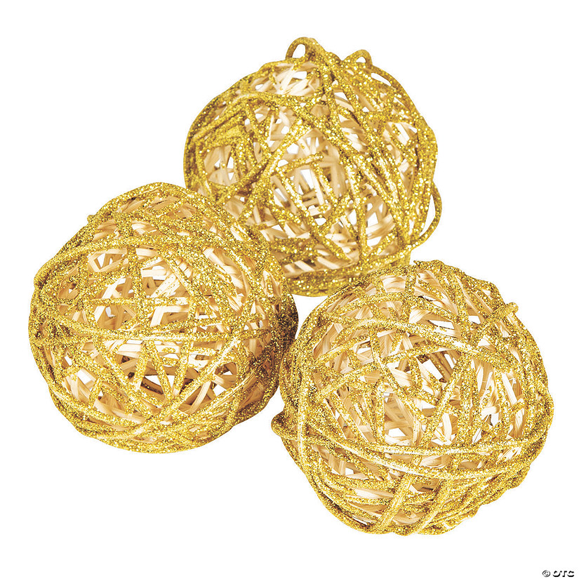 Gold Glitter Rattan Balls - 6 Pc. Image
